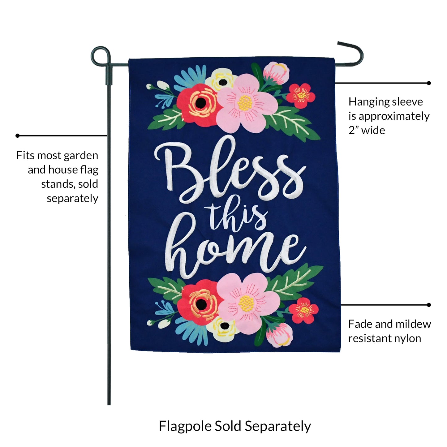 Bless This Home Floral 2-Sided Garden Flag 12.5x18"