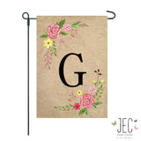 Rose Monogram Burlap 2-Sided Garden Flag 12.5x18"