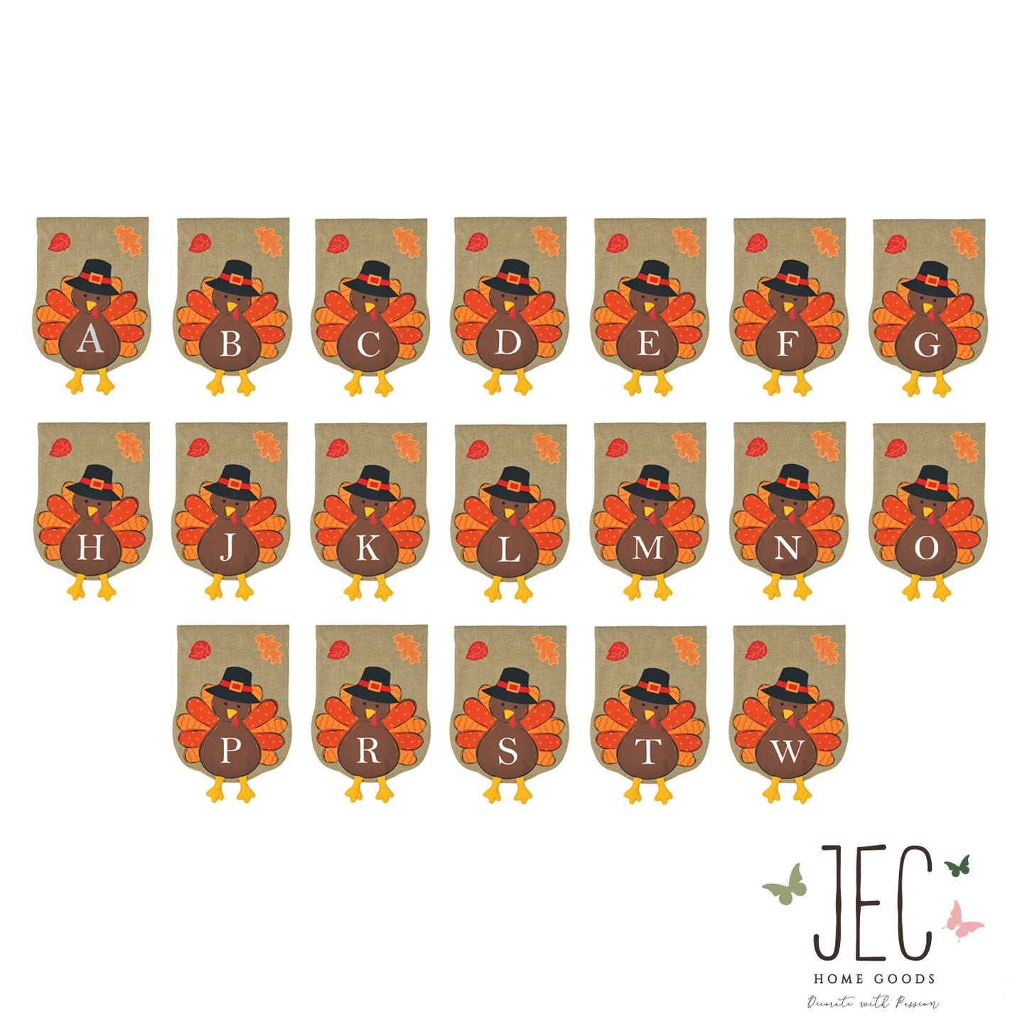 Thanksgiving Fall Turkey Monogram Burlap 2-Sided Garden Flag 12.5x18"