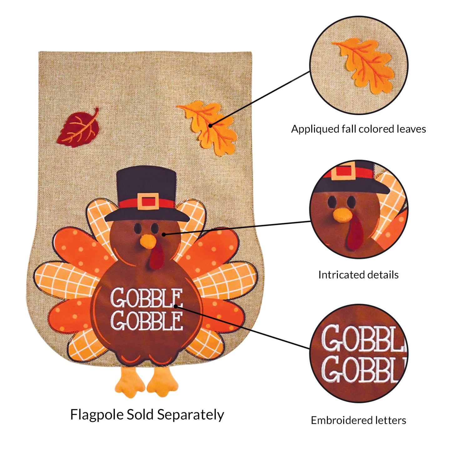 Thanksgiving Fall Turkey Burlap 2-Sided Garden Flag 12.5x18"