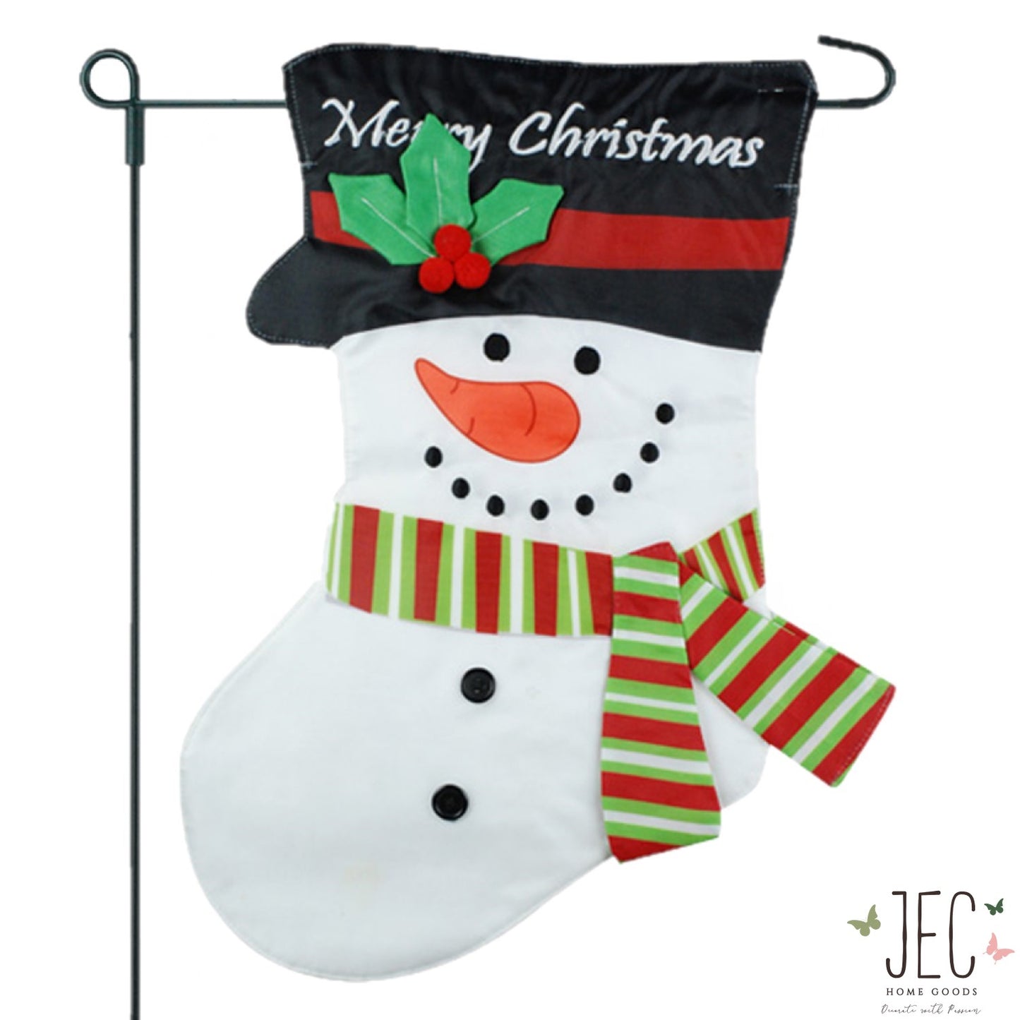 Christmas Snowman Scarf Stocking Shape 2-Sided Garden Flag 12.5x18"