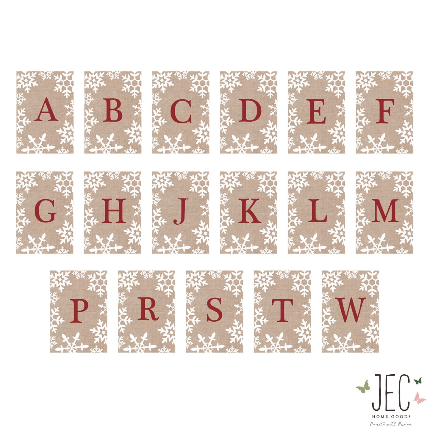 Christmas Winter Snowflakes Monogram Burlap 2-Sided Garden Flag 12.5x18"