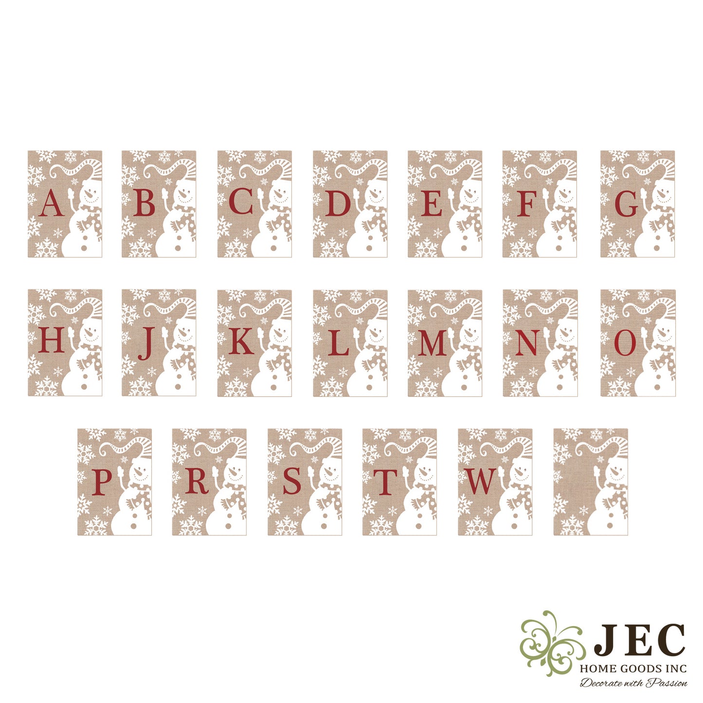 Christmas Winter Snowman Monogram Burlap 2-Sided Garden Flag 12.5x18"