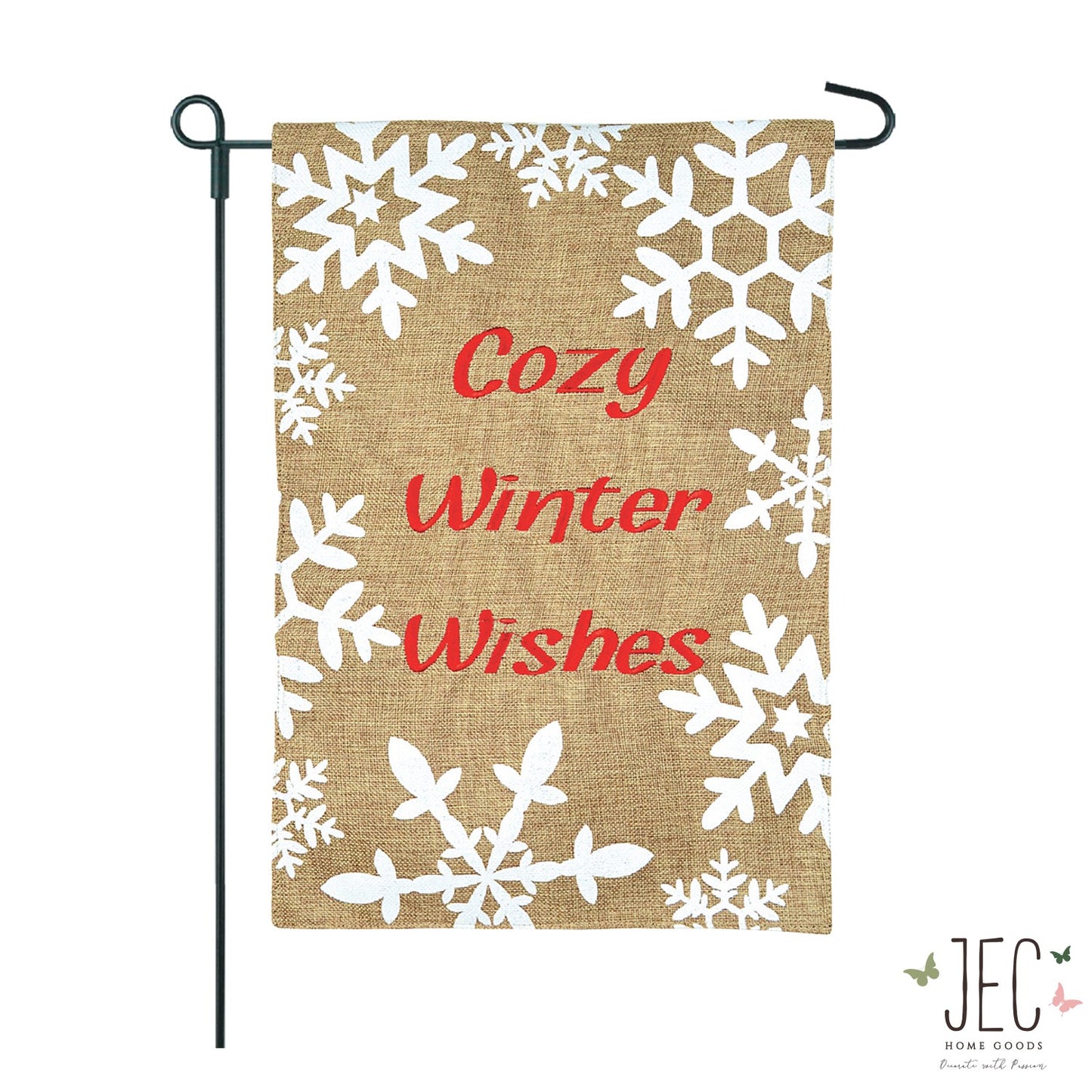 Christmas Winter Snowflakes Burlap 2-Sided Garden Flag 12.5x18"