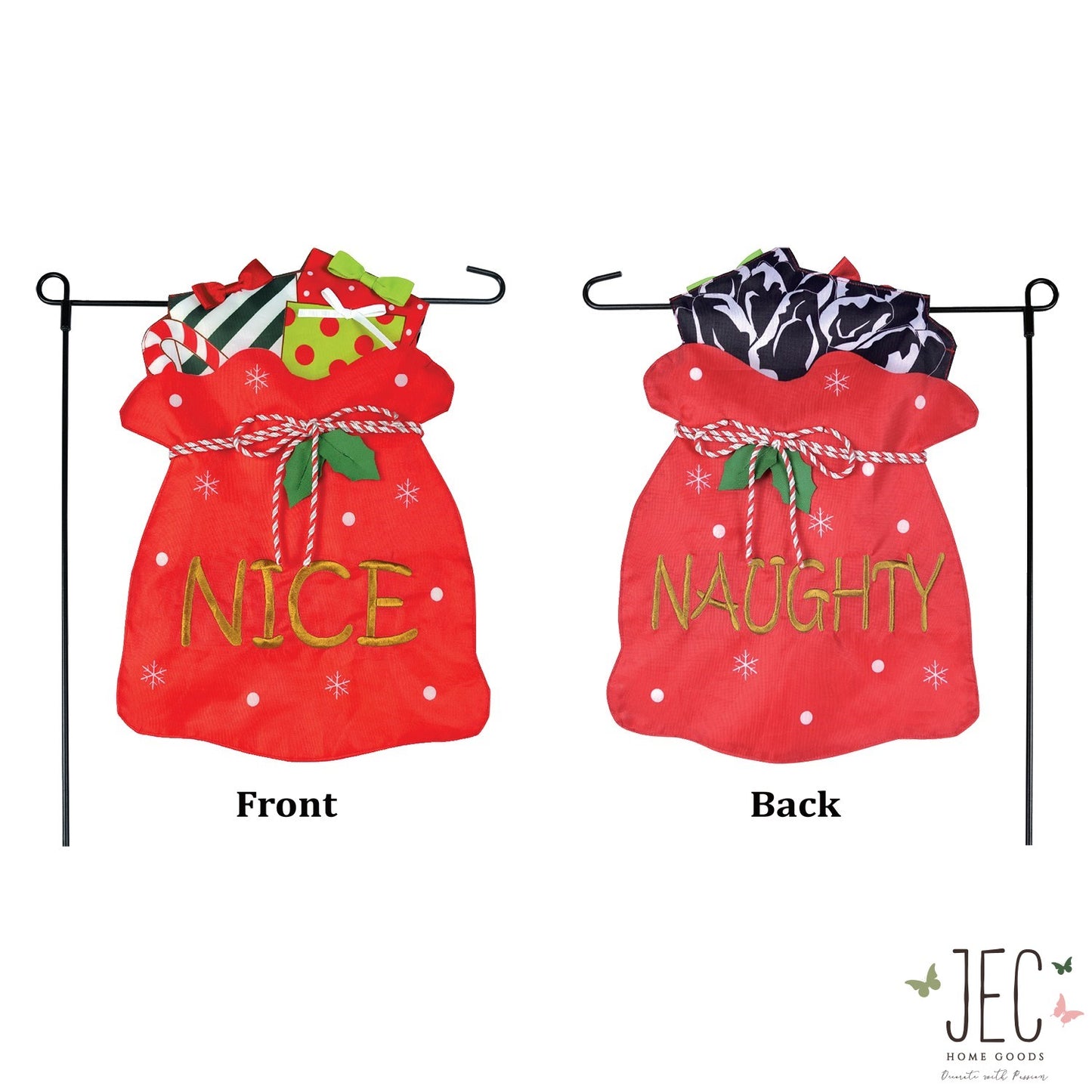 Christmas Naughty & Nice Santa Bag 2-Sided Garden Flag 12.5x18"
