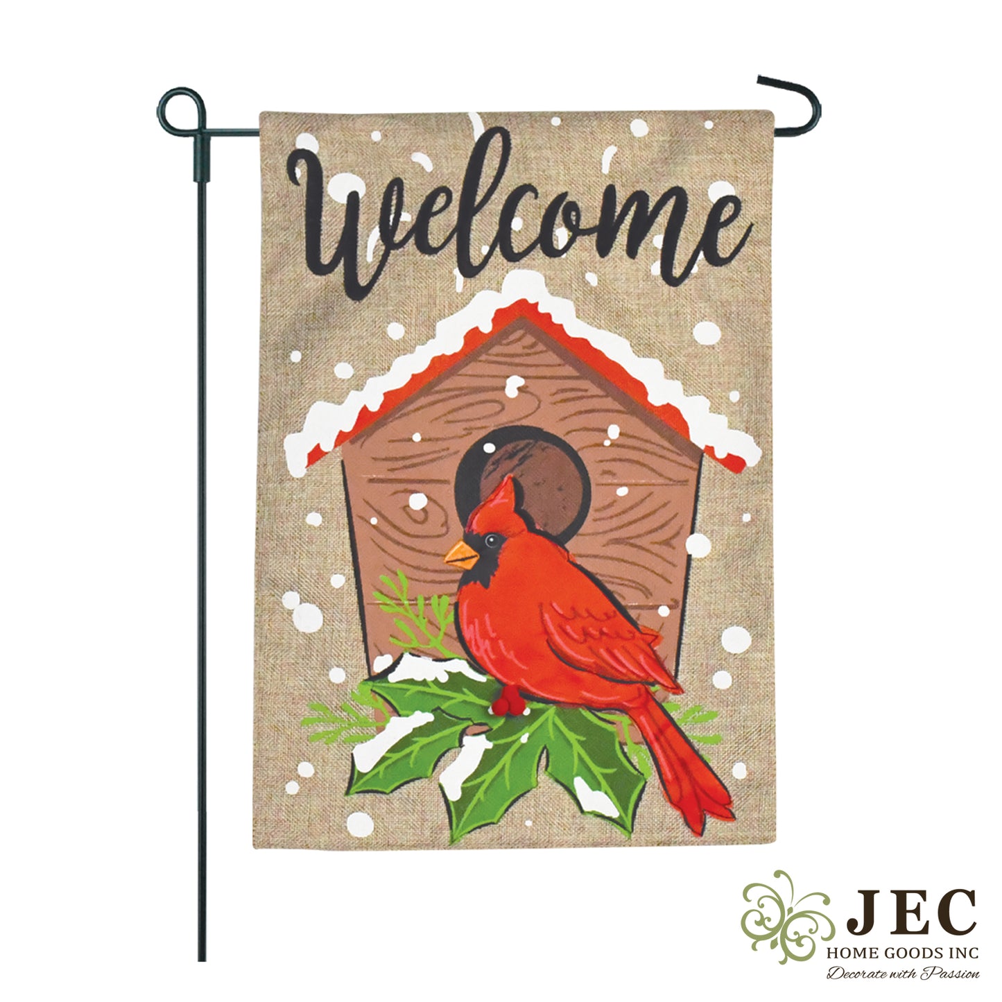 Christmas Winter Cardinal Burlap 2-Sided Garden Flag 12.5x18"