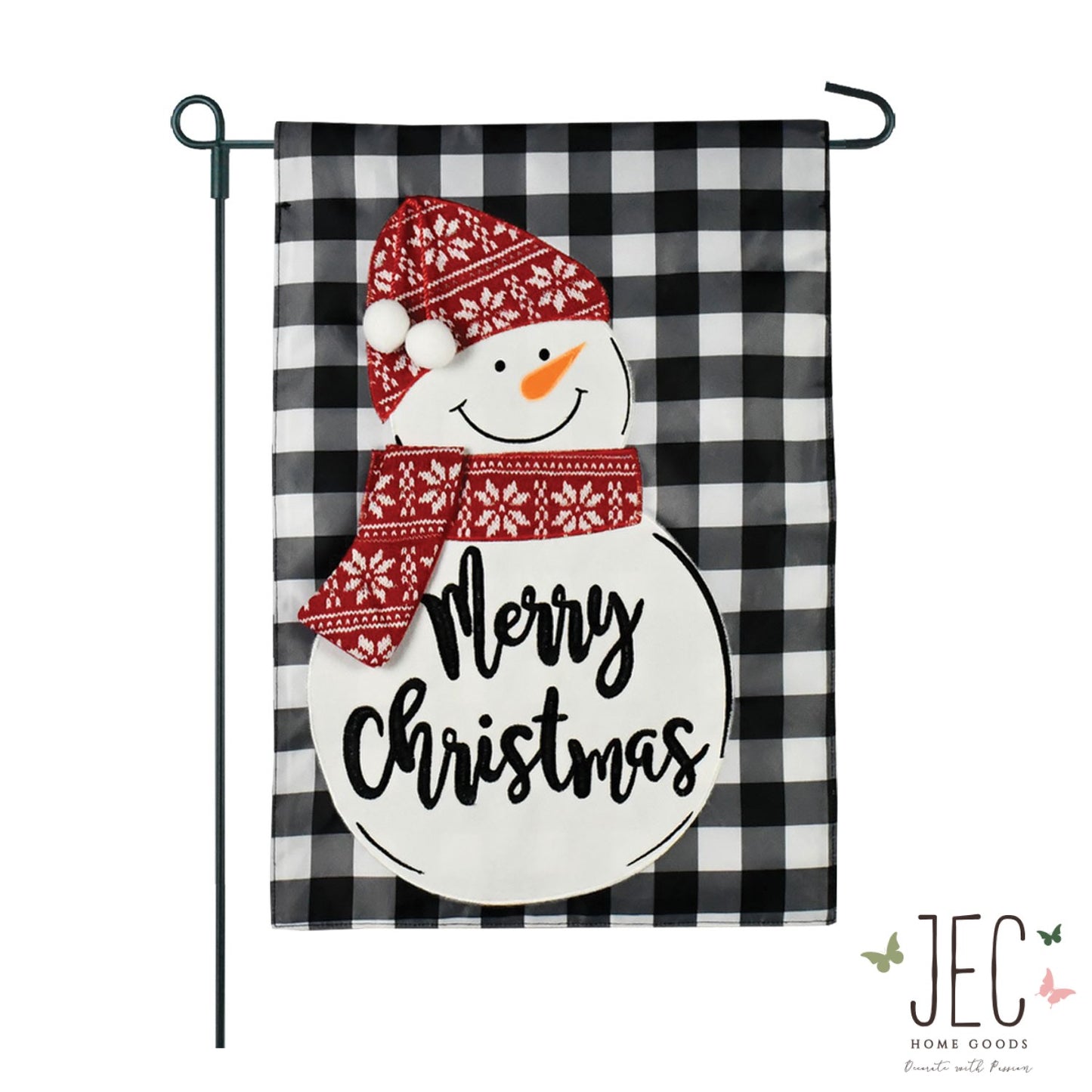 Christmas Winter Buffalo Check Snowman 2-Sided Garden Flag 12.5x18"