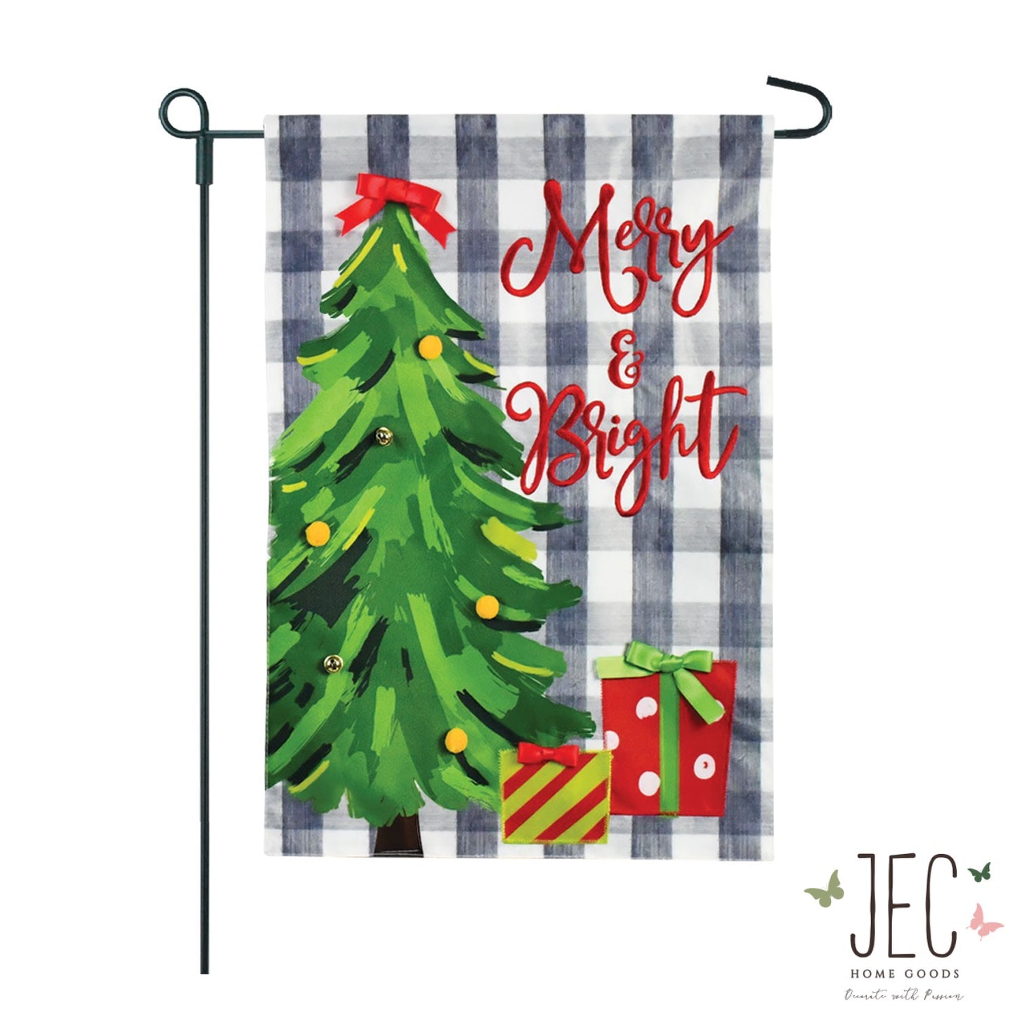 Christmas Merry & Bright Buffalo Check Tree 2-Sided Garden Flag 12.5x18"