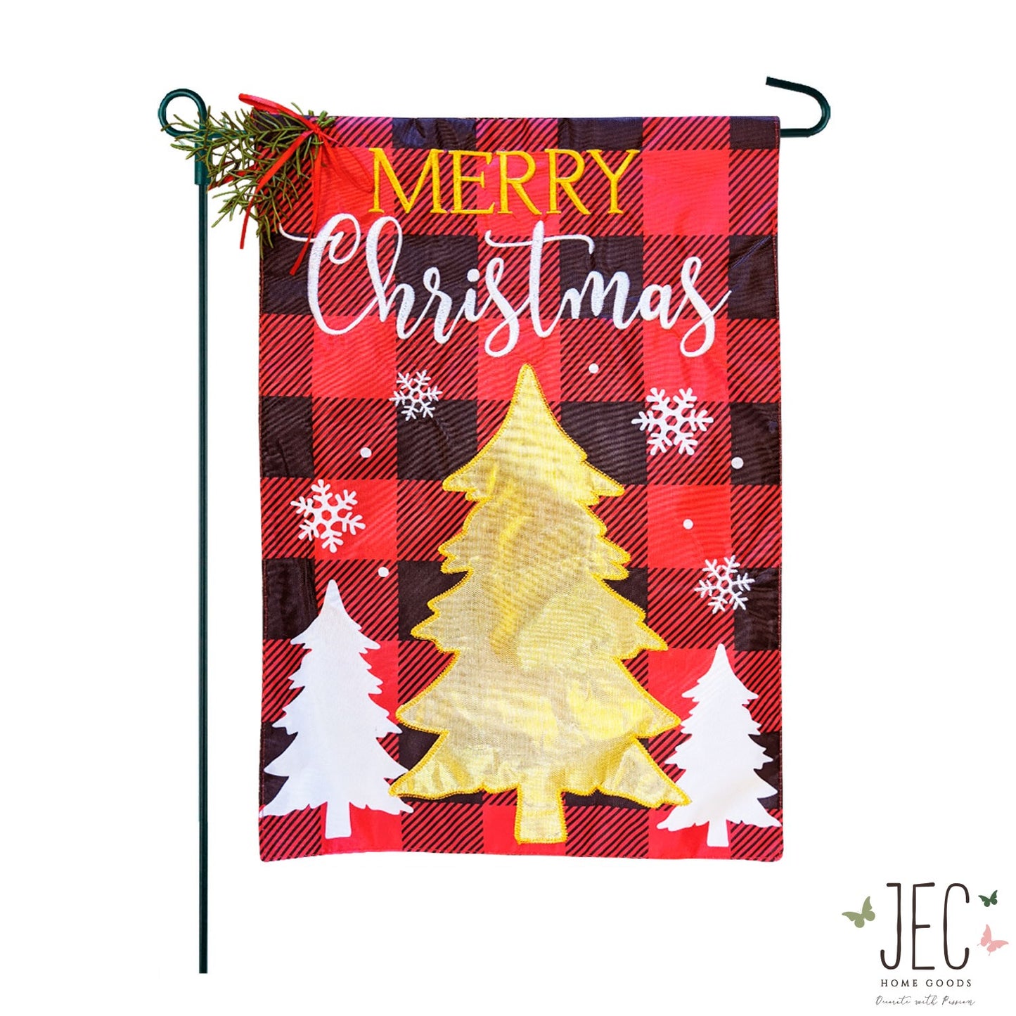 Christmas Red Buffalo Check Trees 2-Sided Garden Flag 12.5x18"