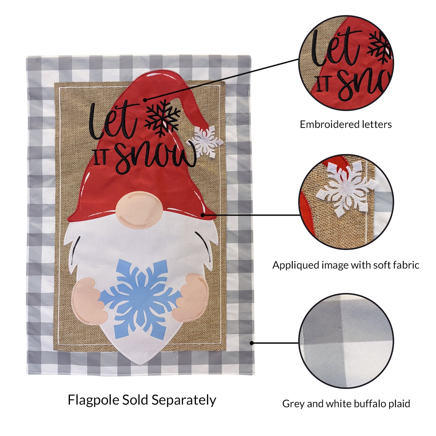 Christmas Winter Gnome 2-Sided Burlap Garden Flag 12.5x18"