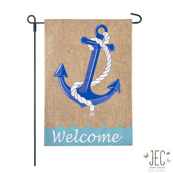Anchor Rope Welcome Burlap 2-Sided Garden Flag 12.5x18"