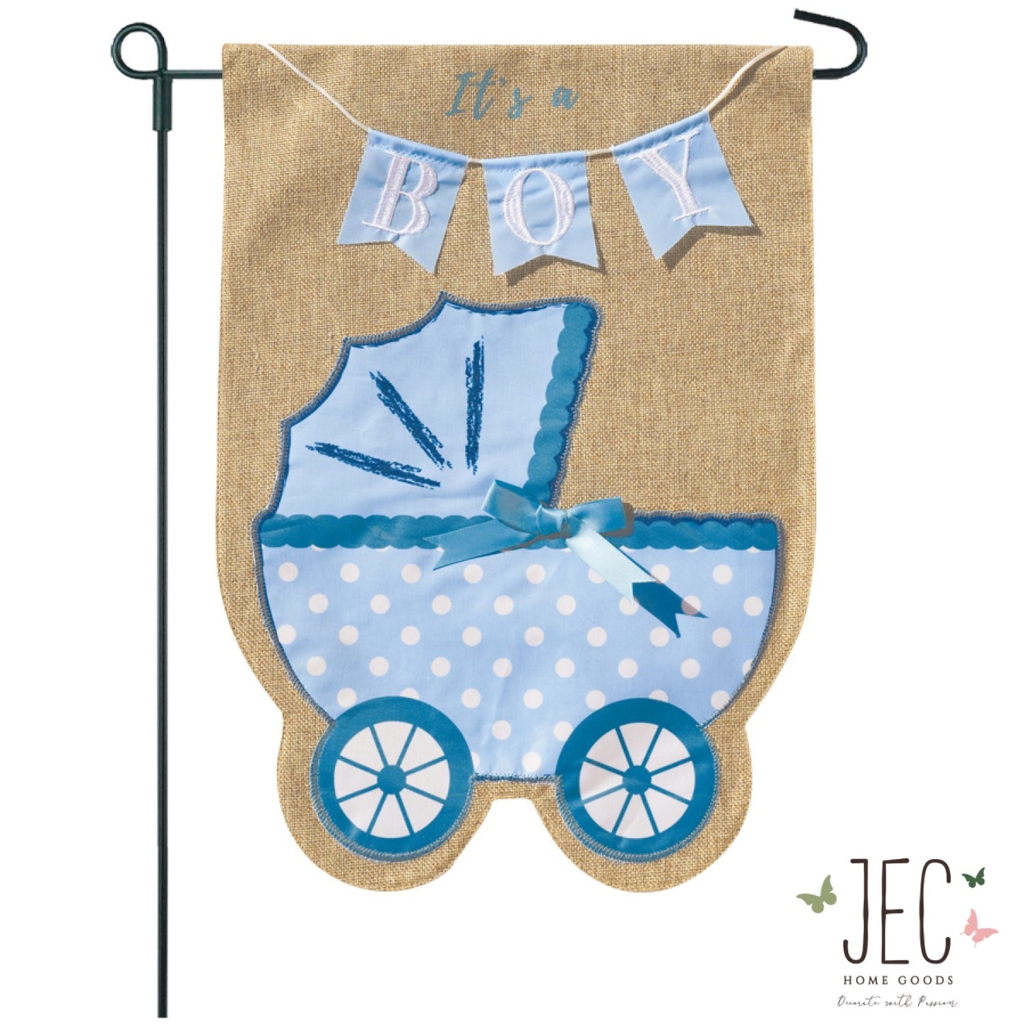 Baby Boy Bassinet Burlap 2-Sided Garden Flag 12.5x18"