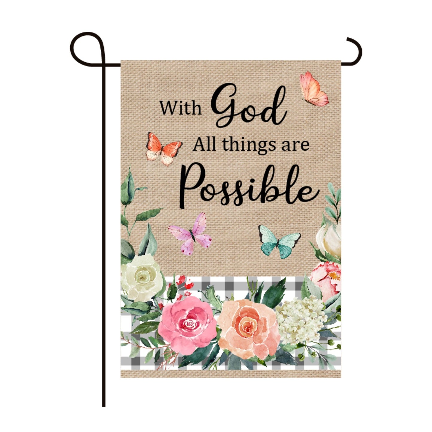 Butterflies Floral Faith 2-Sided Burlap Garden Flag 12.5x18"