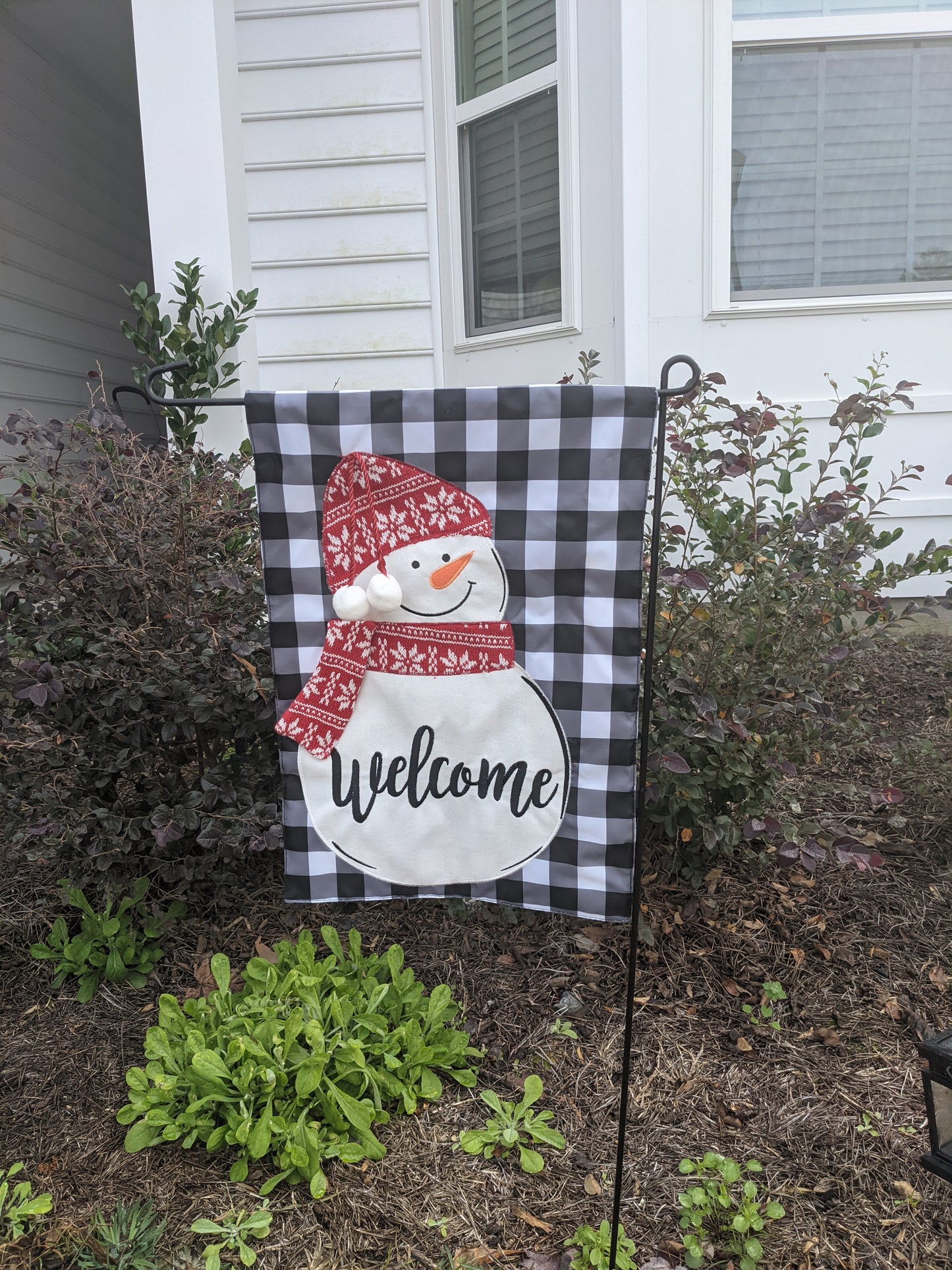 Christmas Winter Buffalo Check Snowman 2-Sided Garden Flag 12.5x18"