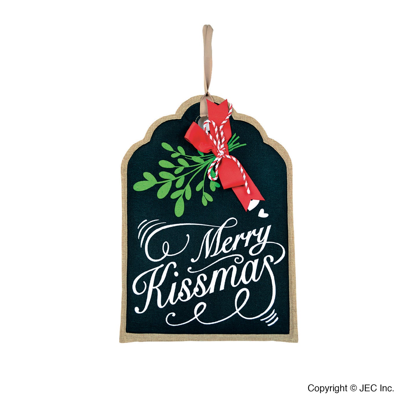 Christmas Merry Kissmas Gift Tag Puffy Wall Hanging Door Décor 12.5"x18"