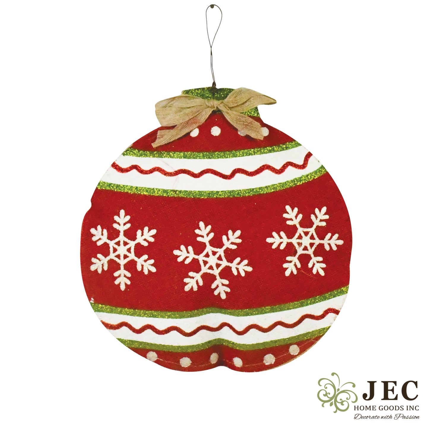 Christmas Ornament Burlap Puffy Wall Hanging Rustic Porch Door Décor 12"x12" (Set of 3)