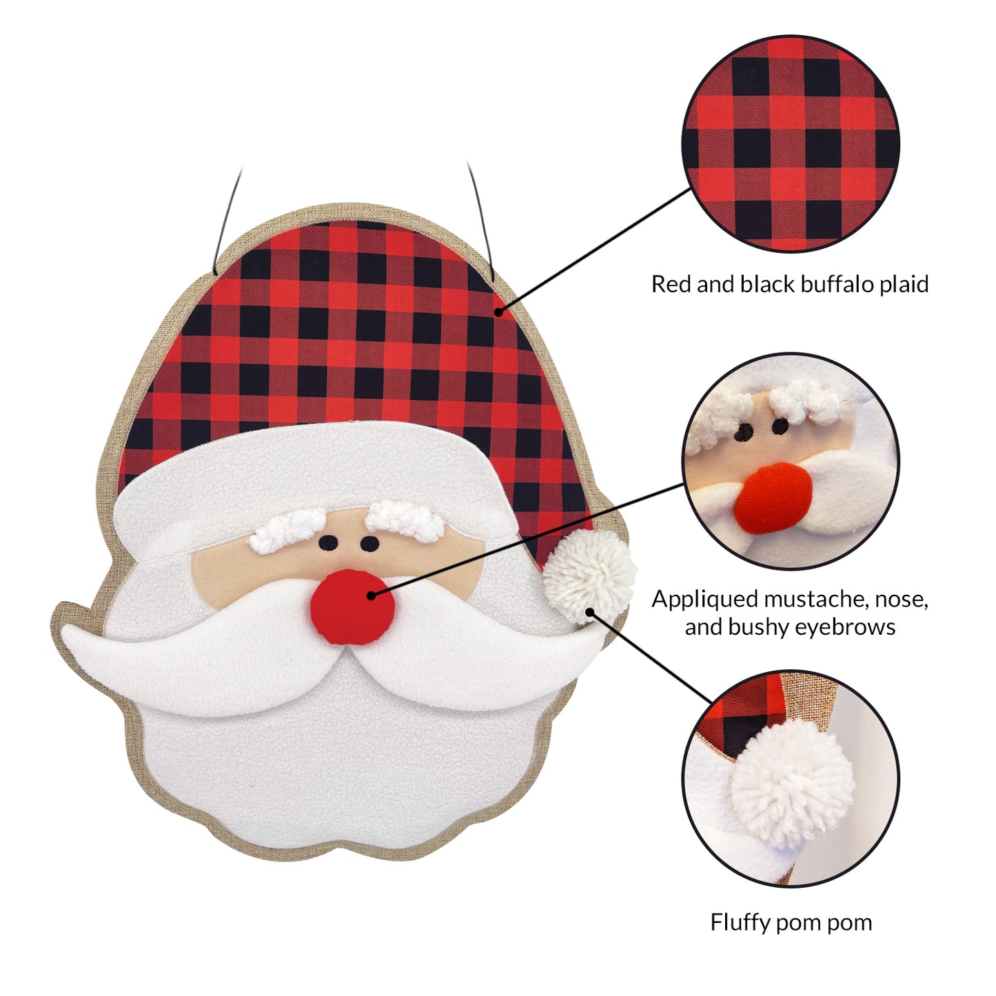 Christmas Santa Burlap Burlap Puffy Wall Hanging Door Décor 20"x17.5"