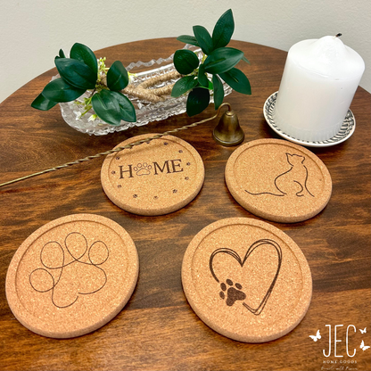 Laser Engraved Cork Coasters (Set of 4) - Pet Love Coaster Set