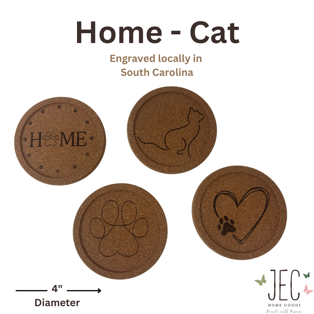 Laser Engraved Cork Coasters (Set of 4) - Pet Love Coaster Set