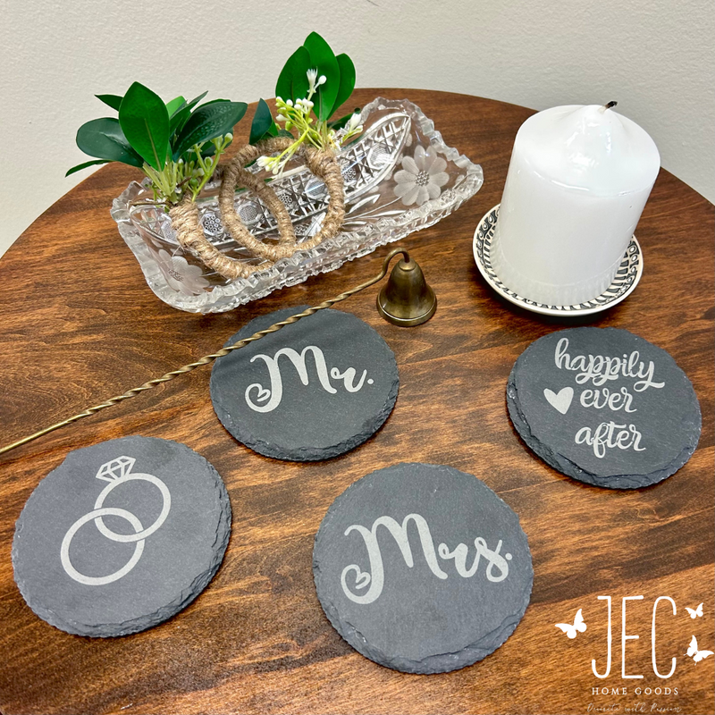 Laser Engraved Slate Coasters (Set of 4) - Newly Wed Coaster Set