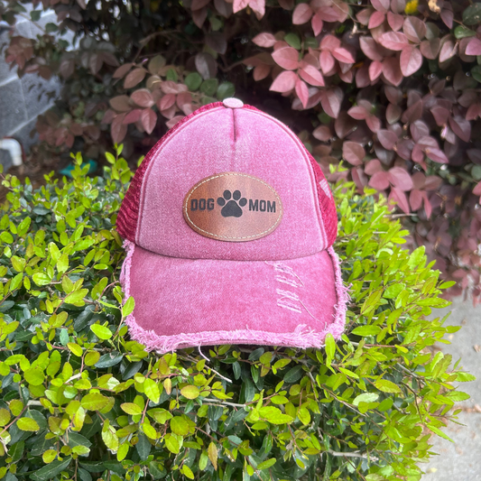 Dog Mom - Engraved Leatherette Hat