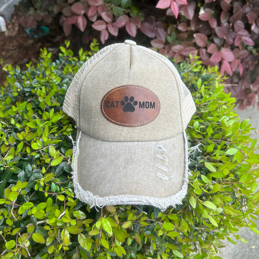 Cat Mom - Engraved Leatherette Hat