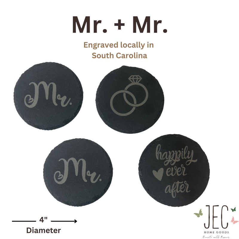 Laser Engraved Slate Coasters (Set of 4) - Newly Wed Coaster Set