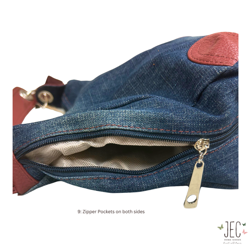 Denim Hobo Bag with Leather Patch