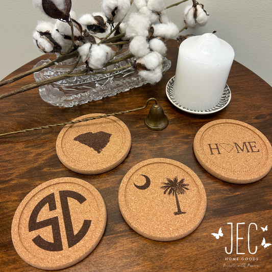 Laser Engraved Cork Coasters (Set of 4) - South Carolina Coaster Set