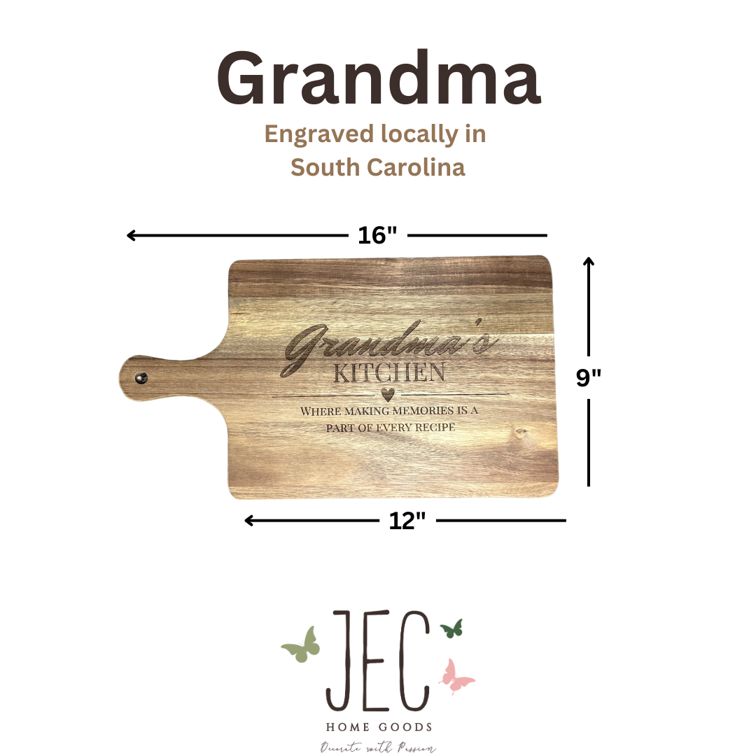 Laser Engraved Wood Serving Board - Mom & Grandma