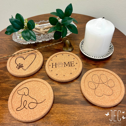 Laser Engraved Cork Coasters (Set of 4) - Pet Love Coaster Set