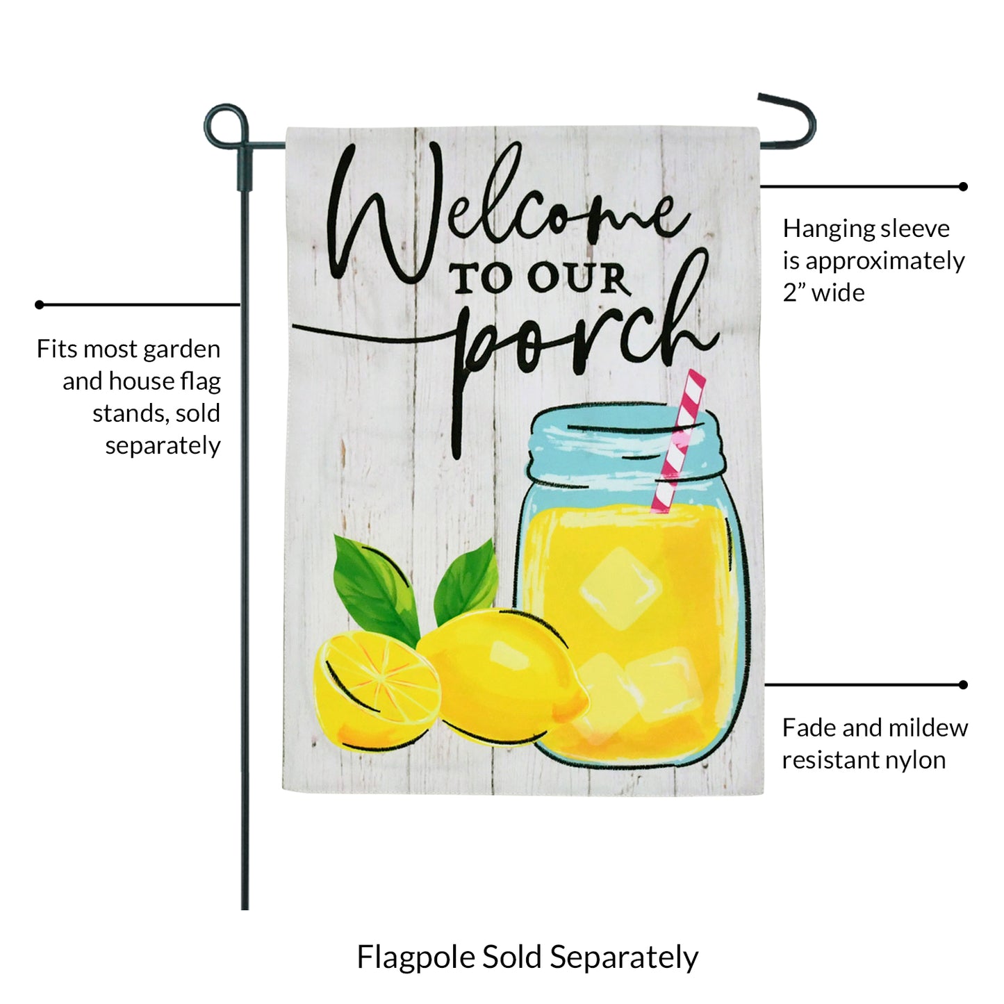 Welcome Porch Mason Jar 2-Sided Garden Flag 12.5x18"