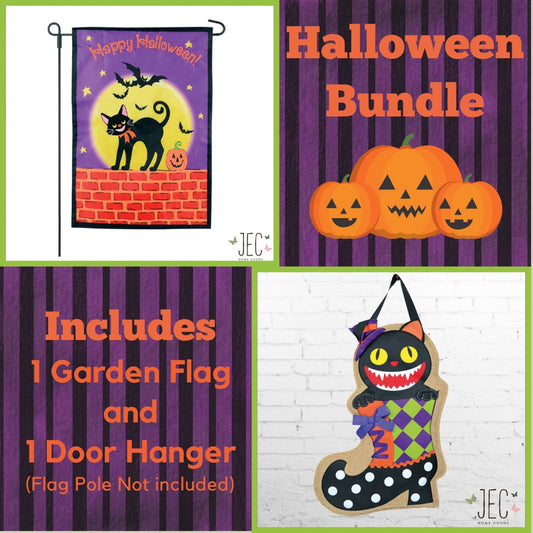 Halloween Cat Porch Decor Bundle Set Garden Flag Wall Hanger