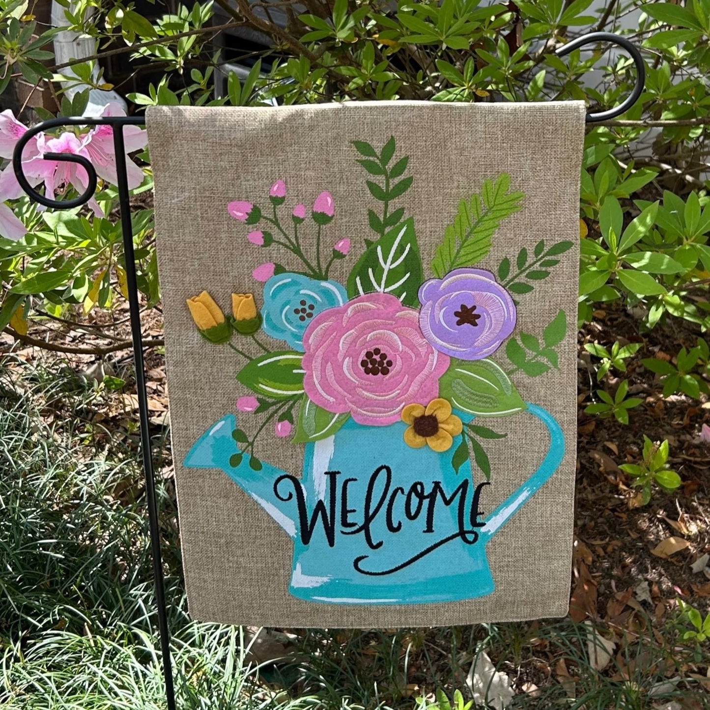 Watering Can Burlap 2-Sided Garden Flag 12.5x18"