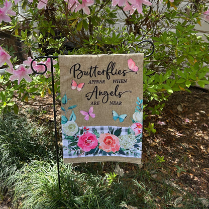 Butterflies Floral Faith 2-Sided Burlap Garden Flag 12.5x18"