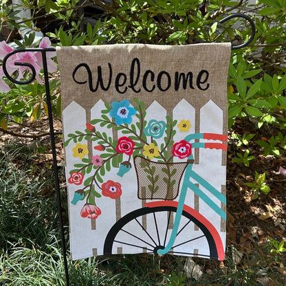 Flower Bike Burlap 2-Sided Garden Flag 12.5x18"