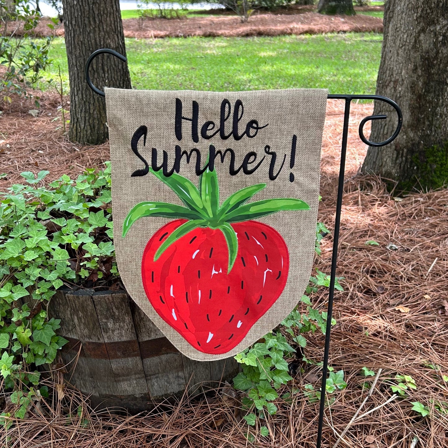 Strawberry Welcome Burlap 2-Sided Garden Flag 12.5x18"