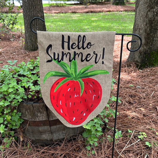Strawberry Welcome Burlap 2-Sided Garden Flag 12.5x18"