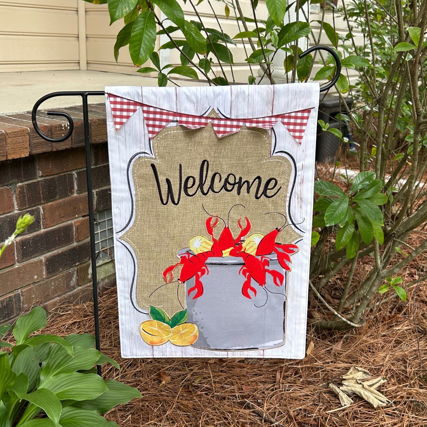 Crawfish Bunting Burlap 2-Sided Garden Flag 12.5x18"