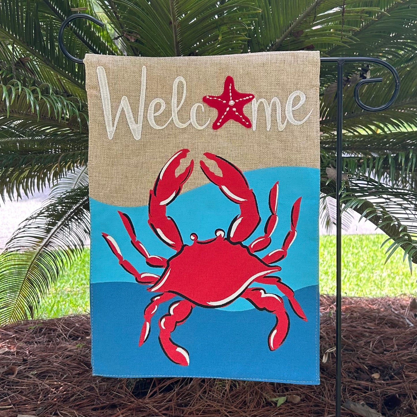Crab Welcome Burlap 2-Sided Garden Flag 12.5x18"
