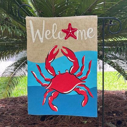 Crab Welcome Burlap 2-Sided Garden Flag 12.5x18"