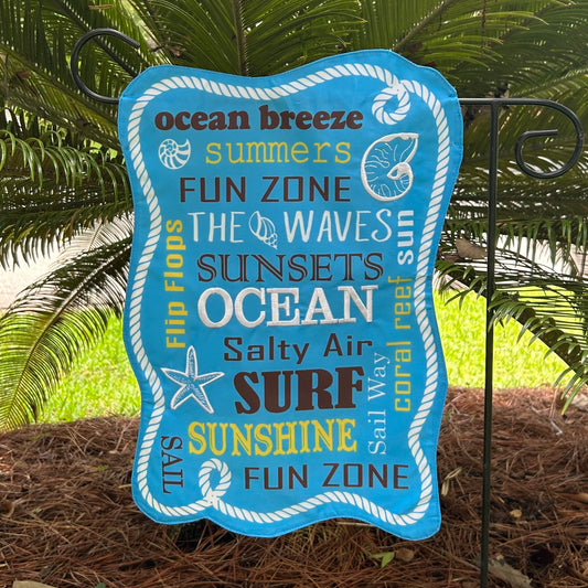 Coastal Typography 2-Sided Garden Flag 12.5x18"