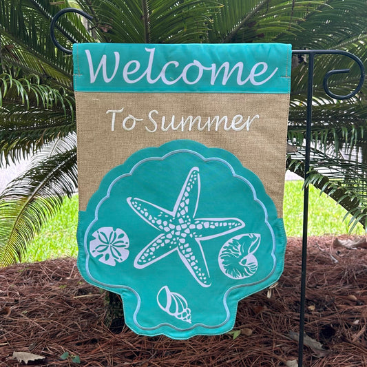 Seashell Welcome Burlap 2-Sided Garden Flag 12.5x18"
