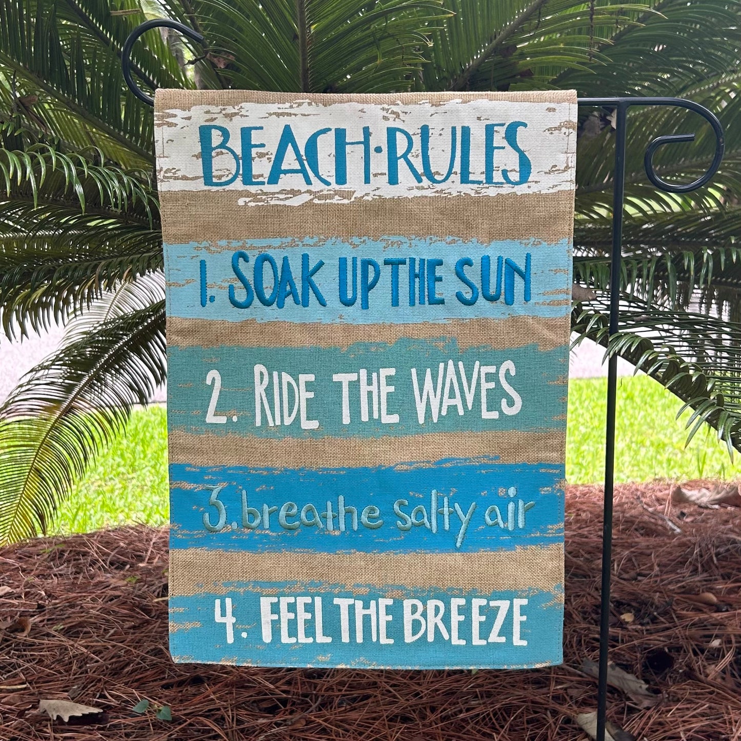 Beach Rules Burlap 2-Sided Garden Flag 12.5x18"