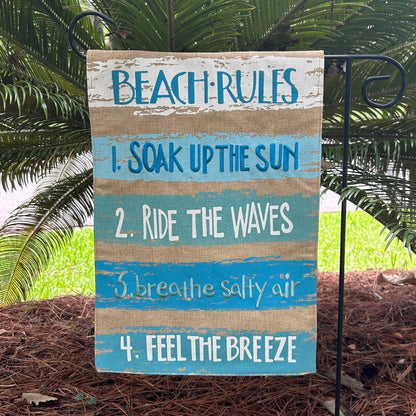Beach Rules Burlap 2-Sided Garden Flag 12.5x18"