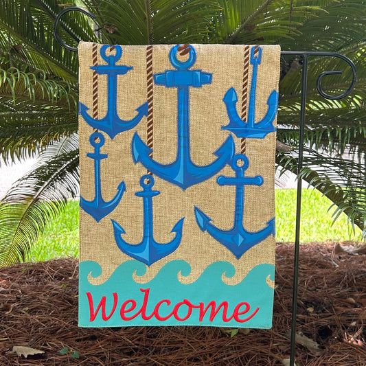 Anchors Set Welcome Burlap 2-Sided Garden Flag 12.5x18"