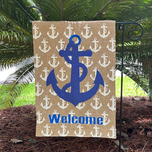 Coastal Anchor Welcome Burlap 2-Sided Garden Flag 12.5x18"