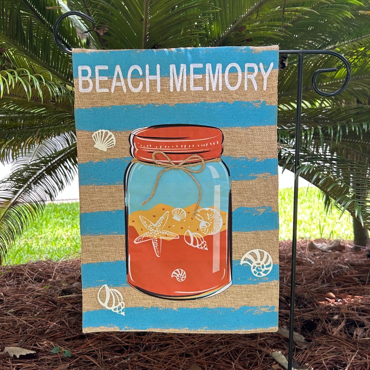 Beach Memory Mason Jar Burlap 2-Sided Garden Flag 12.5x18"