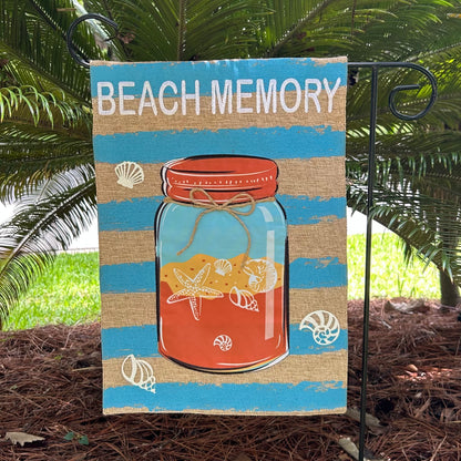 Beach Memory Mason Jar Burlap 2-Sided Garden Flag 12.5x18"