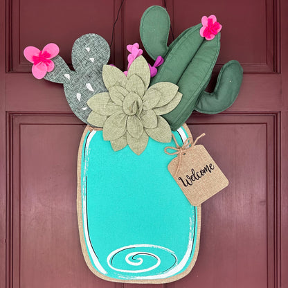 Cactus Mason Jar Burlap Wall Décor 27.5"x21"